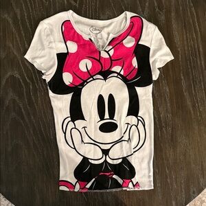 Disney Minnie Mouse White Tee with Pink Bow Graphic